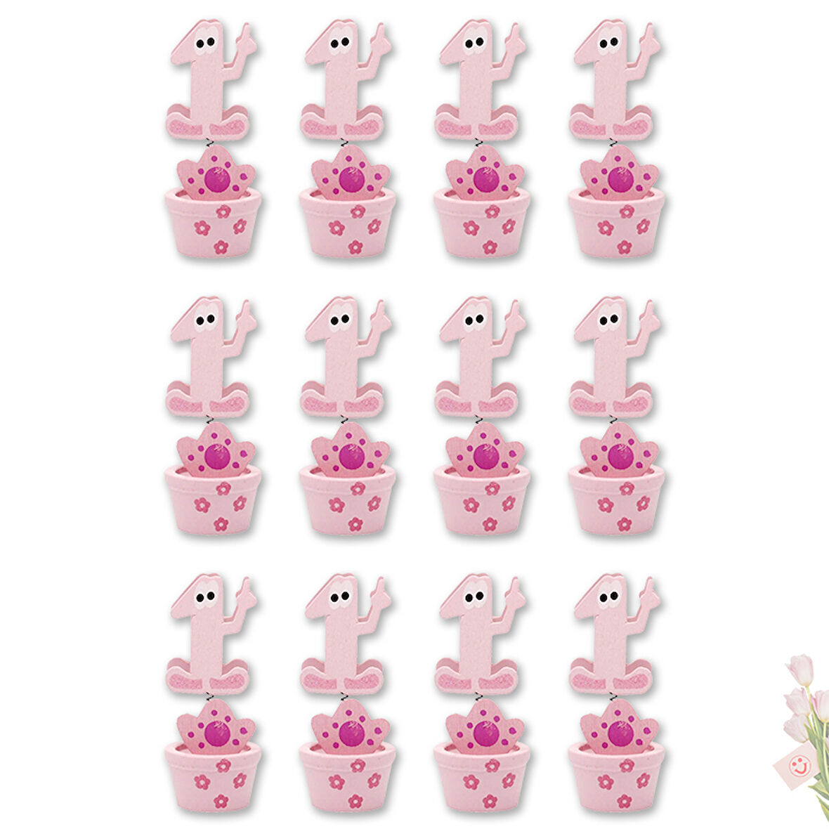 1 Yaş Figürlü Notluk, 12 Adet - Pembe