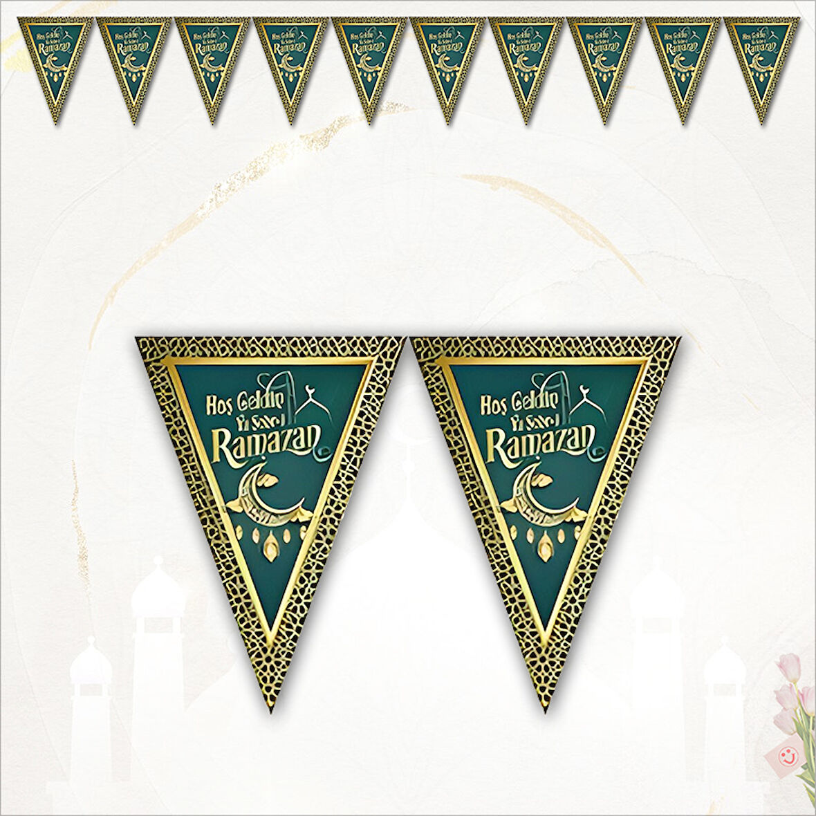 Hoşgeldin Ramazan Üçgen Bayrak Flama - 2 mt