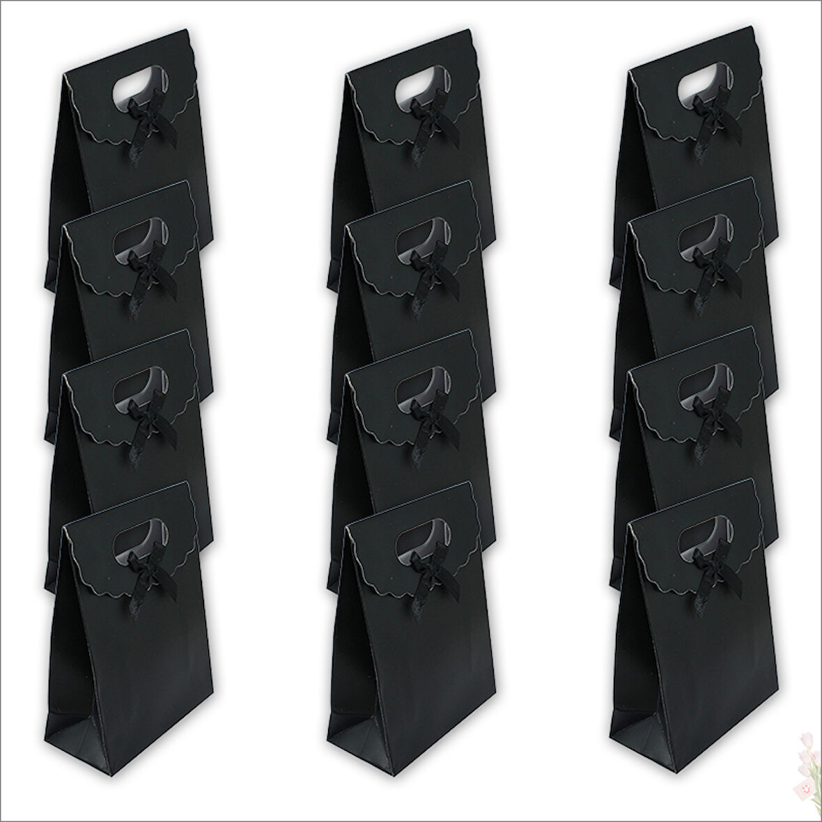 El Geçmeli Karton Çanta 38 x 27 x 15 cm, Siyah - 12 Adet