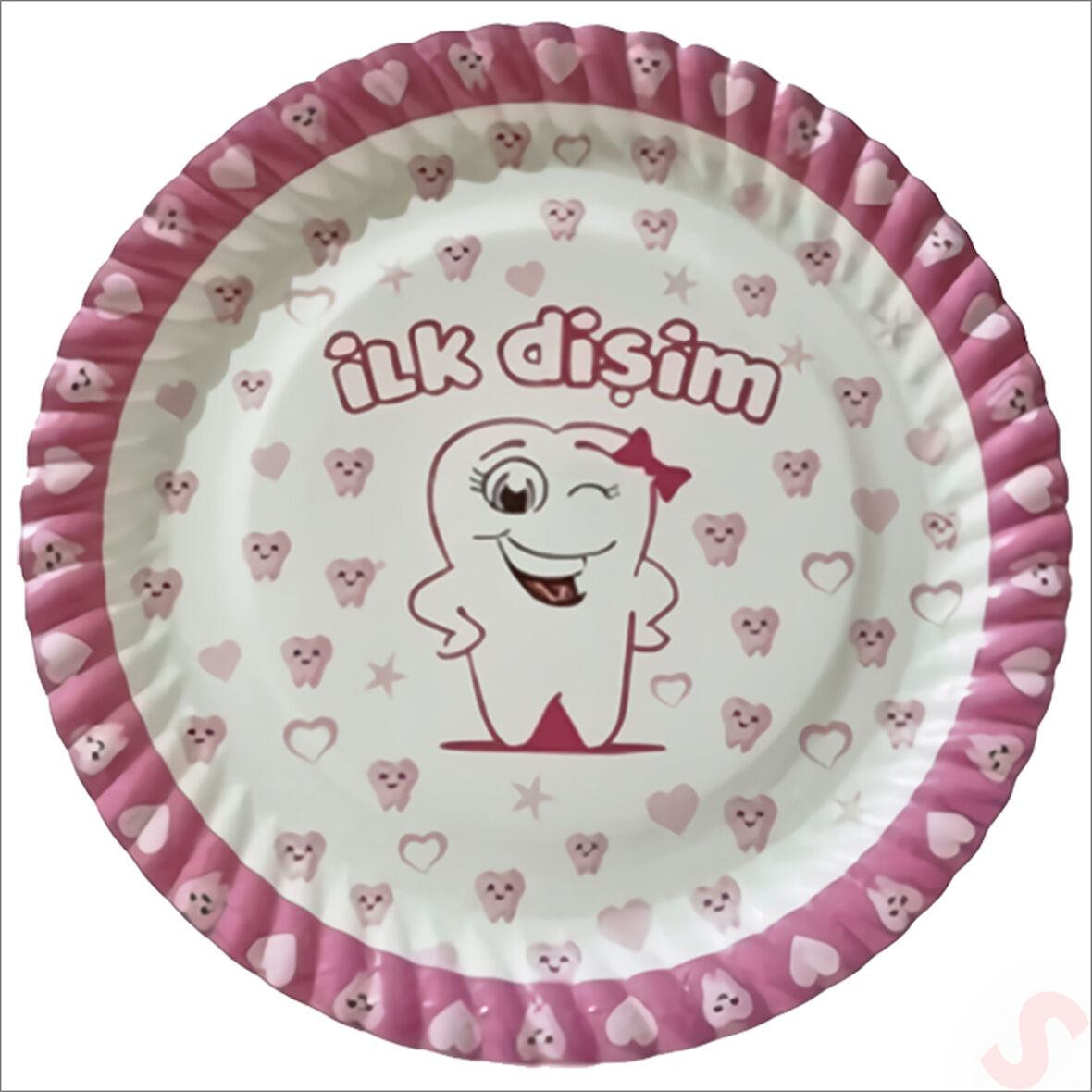 İlk Dişim Karton Tabak, 23cm x 8 Adet - Pembe