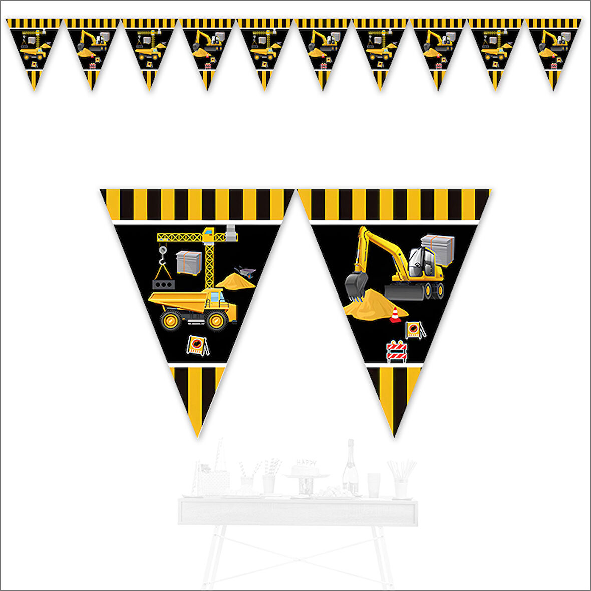 İnşaat Partisi Üçgen Bayrak Flama - 3 mt