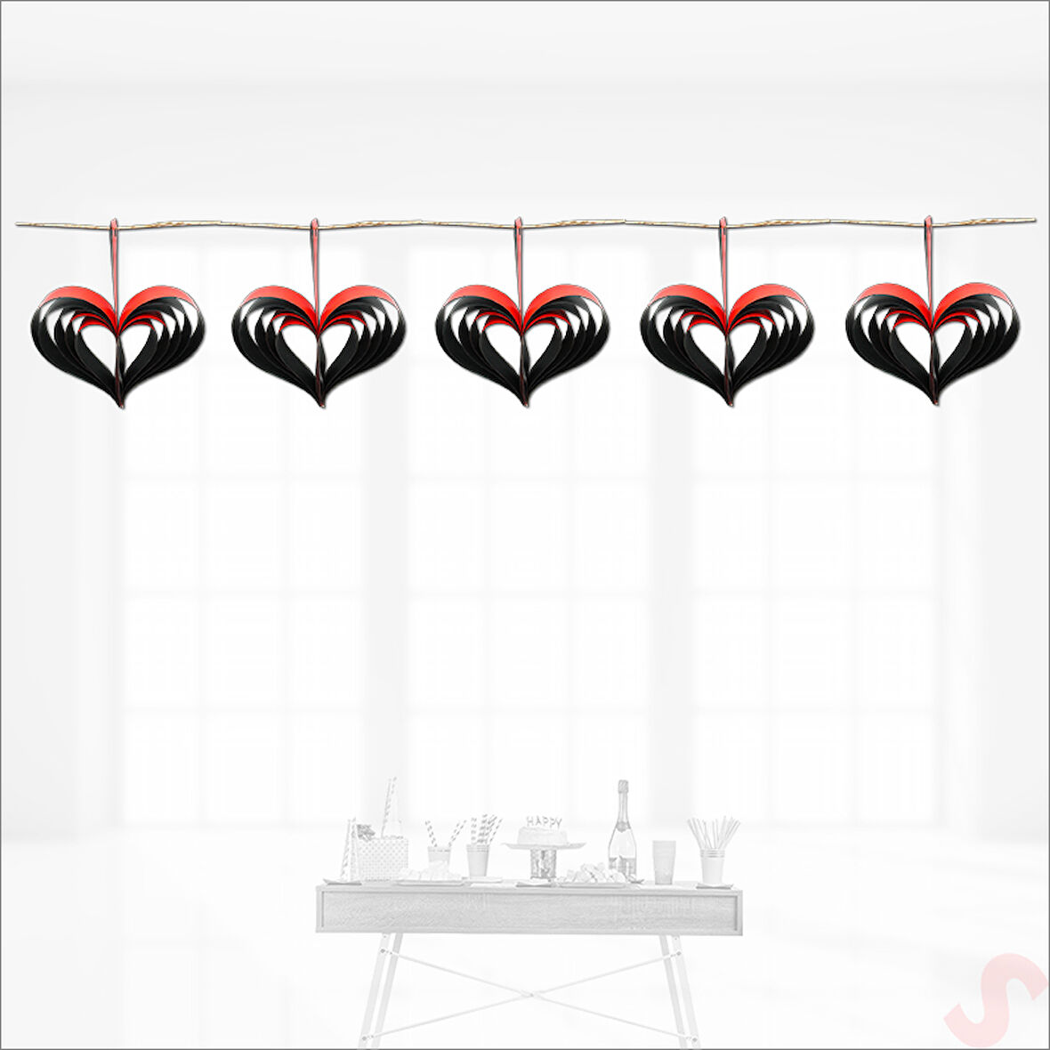 5'li Kalp Sarkıt SüS, 90 cm x 11 cm