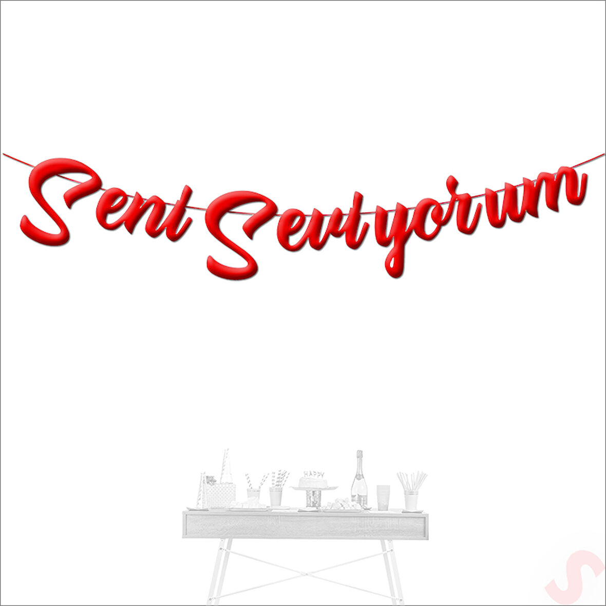 Seni Seviyorum Metalik Karton Banner, 115 cm