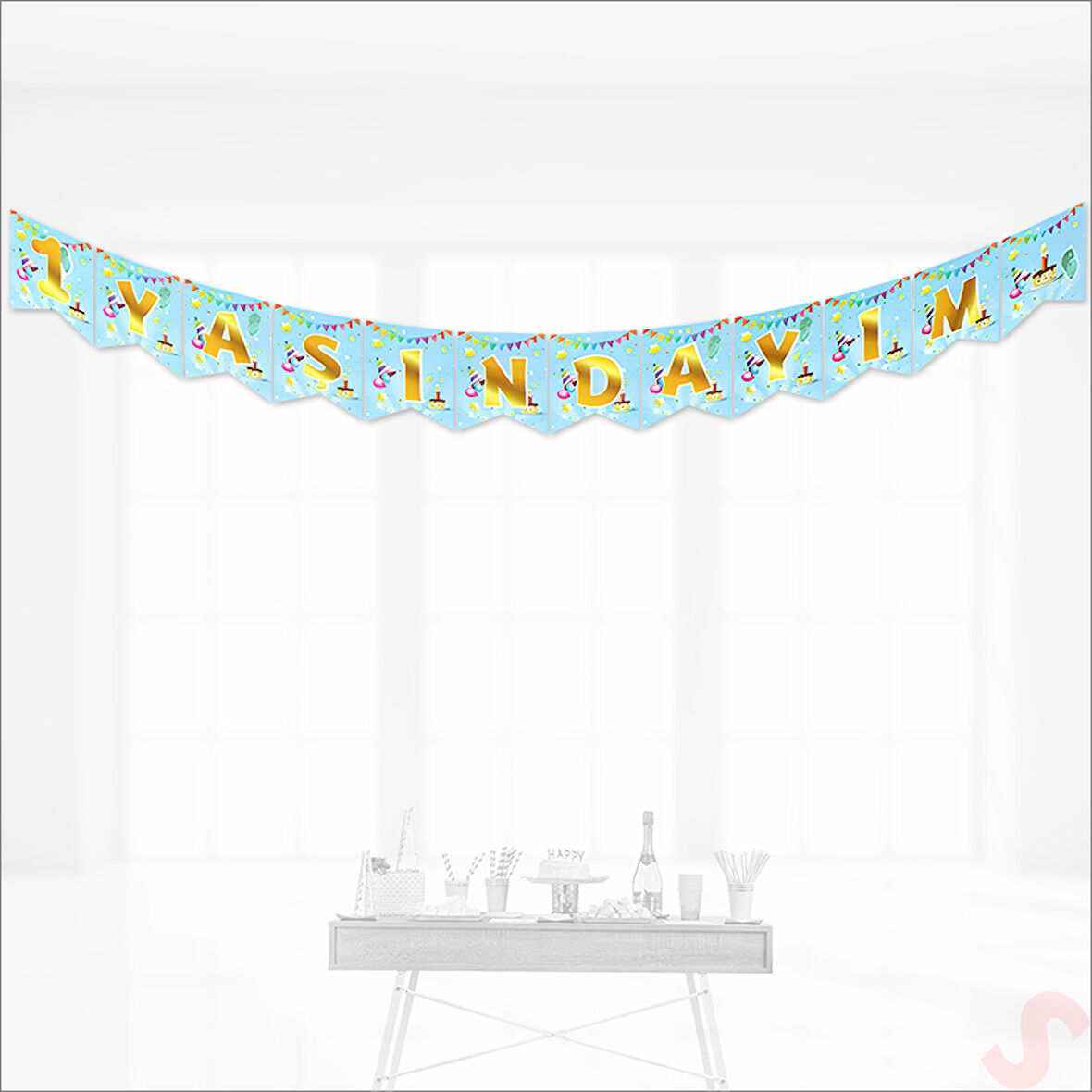 1 Yaşındayım Banner, 2 mt x 17 cm - Mavi