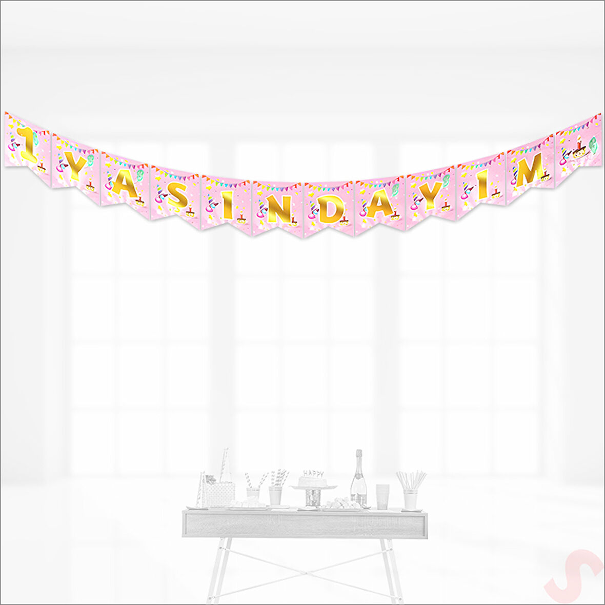 1 Yaşındayım Banner, 2 mt x 17 cm - Pembe