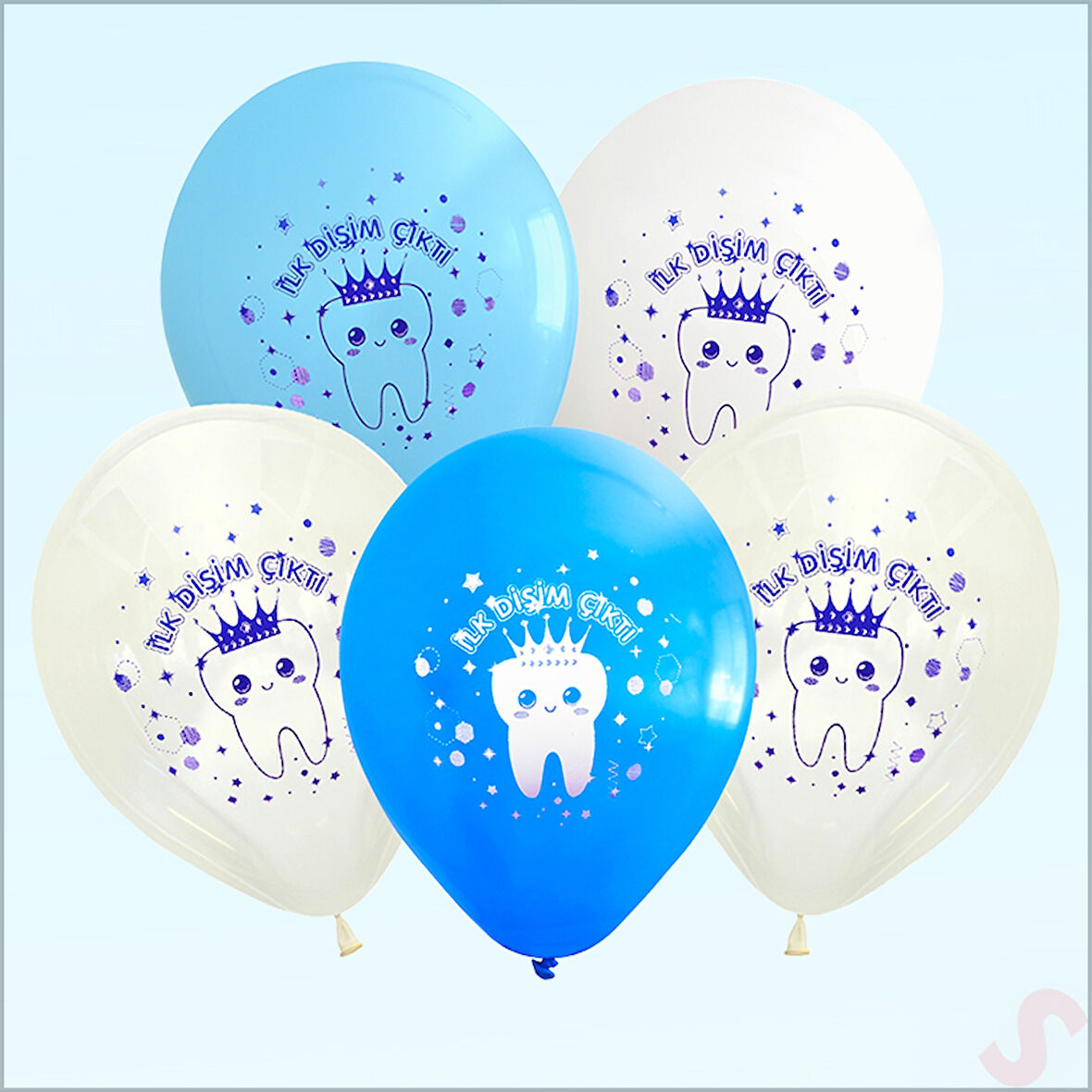 İlk Dişim Çıktı Balon, 30cm x 8 Adet - Mavi