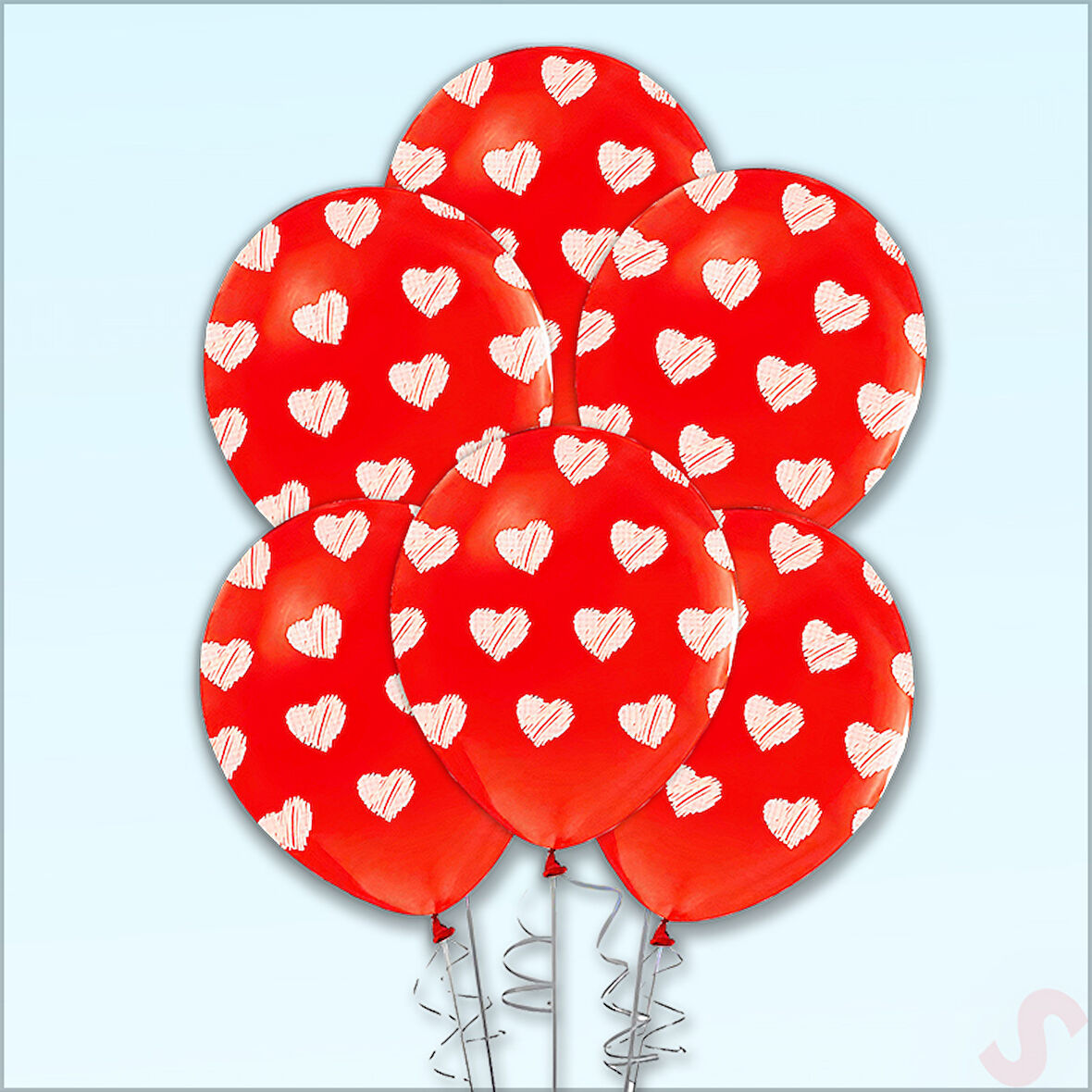 Beyaz Kalpli Kırmızı Pastel Balon, 30cm x 6 Adet