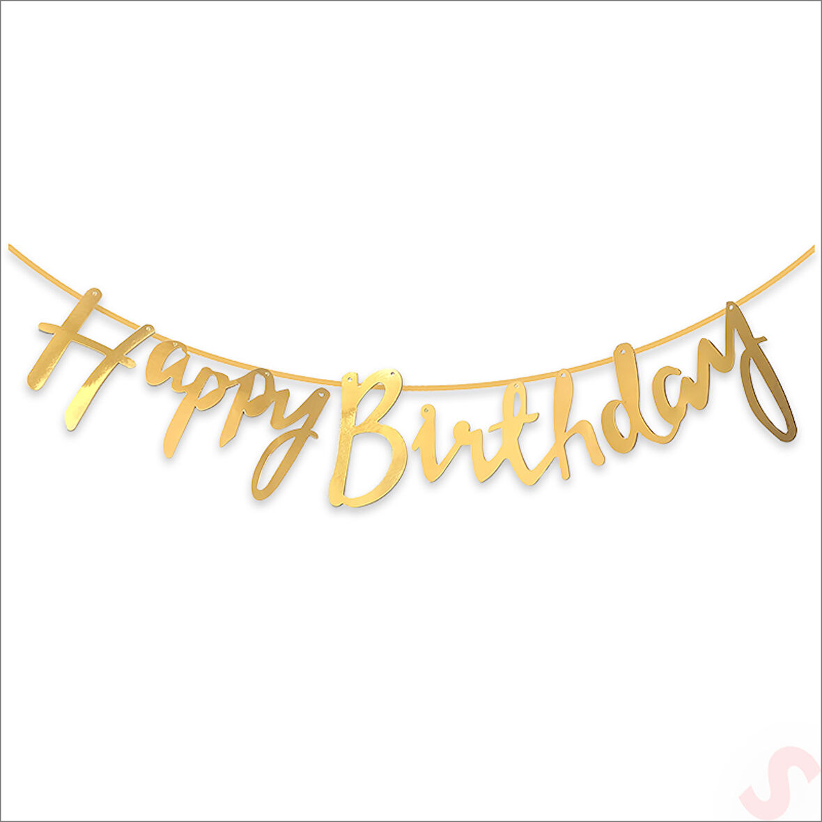 Happy Birthday Parlak Karton Kaligrafi Banner, 2 mt - Altın