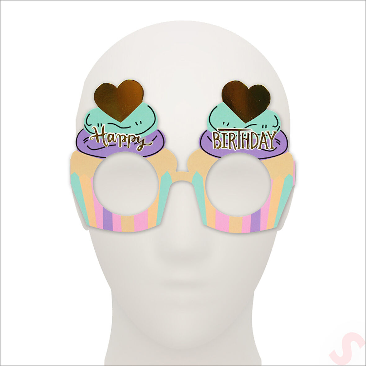 Happy Birthday Karton Gözlük, 15cm x 10cm x 6 Adet - Pembe