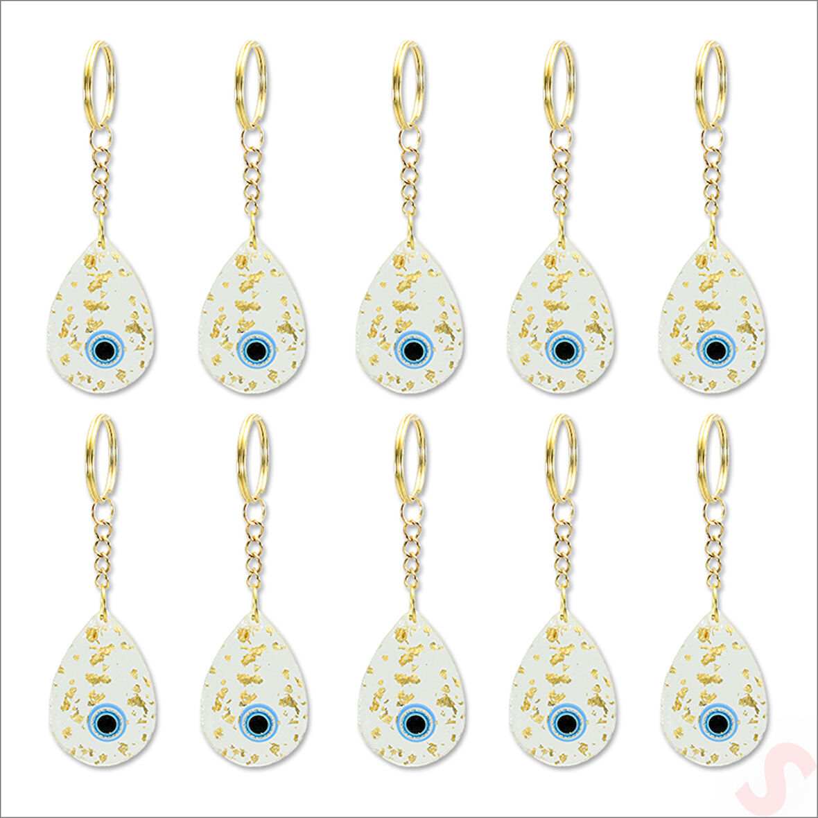 Epoksi Nazarlı Anahtarlık, Altın - 10 Adet