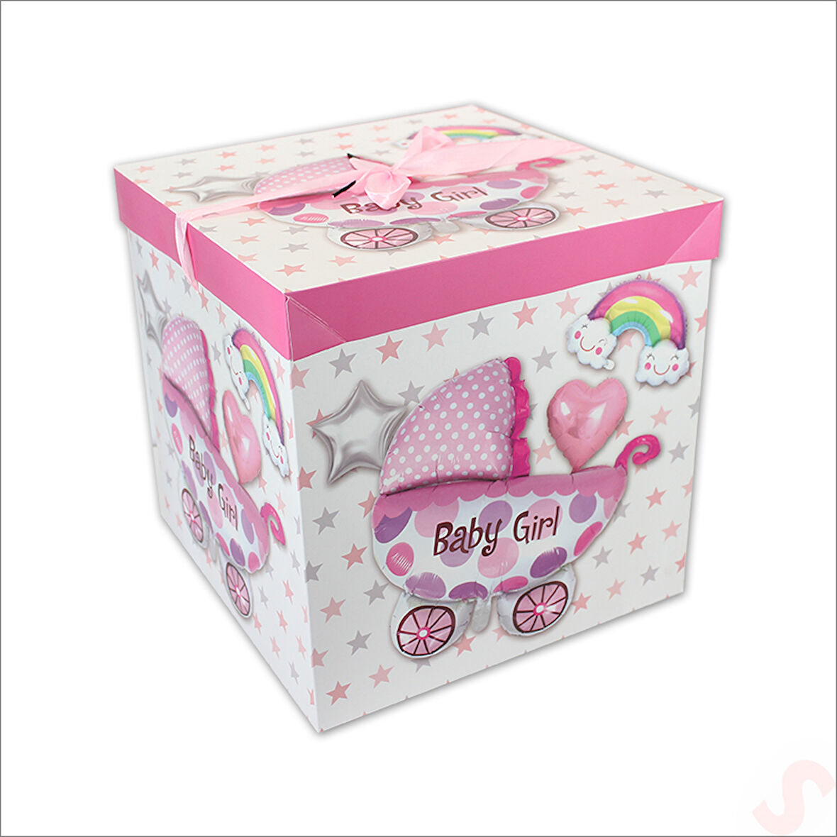 Kapaklı, Katlanır Demonte Karton Kutu, 30cm - Puset & Pembe