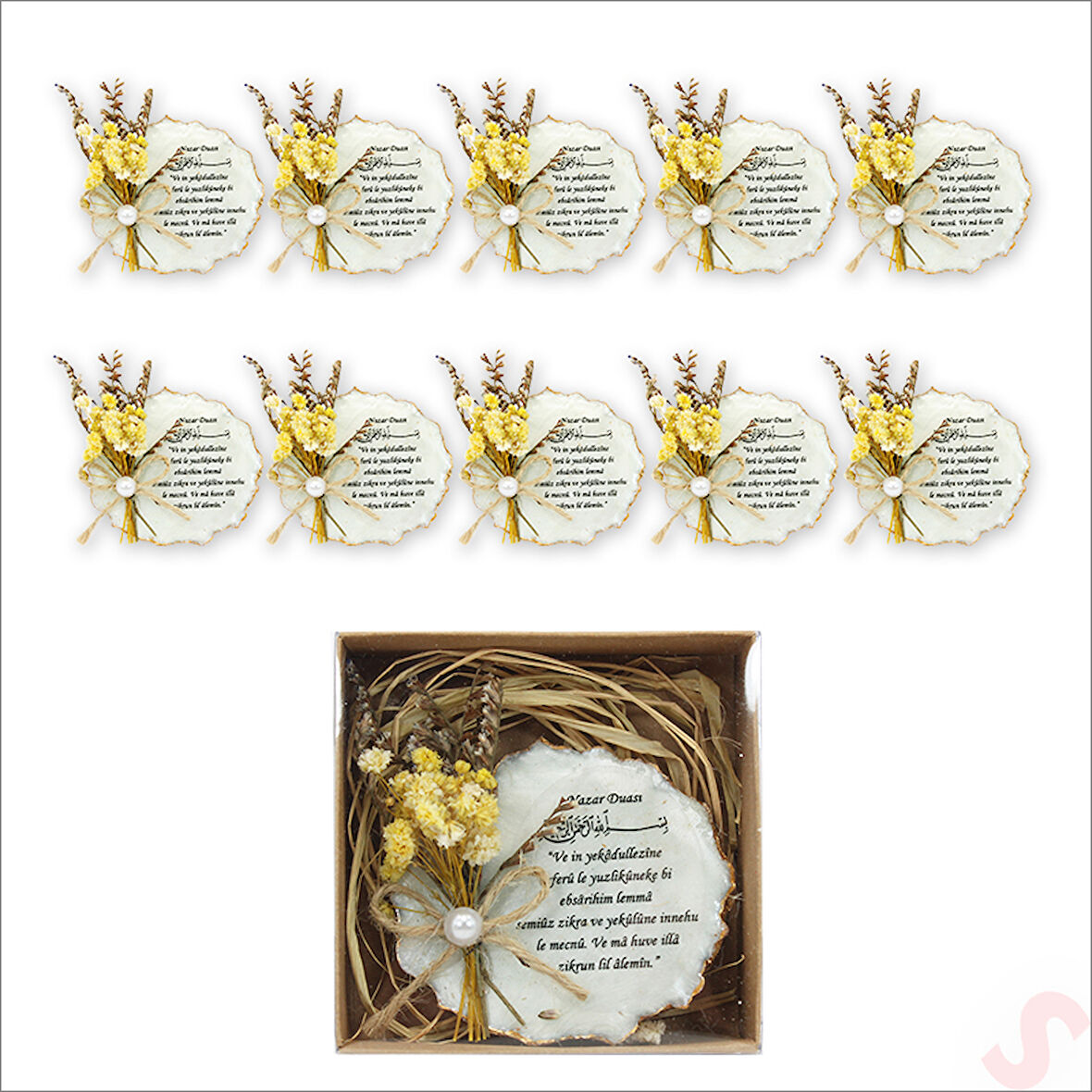 Kutulu ve SüSLü 6,50 cm Epoksi Magnet, Altın - 10 Adet