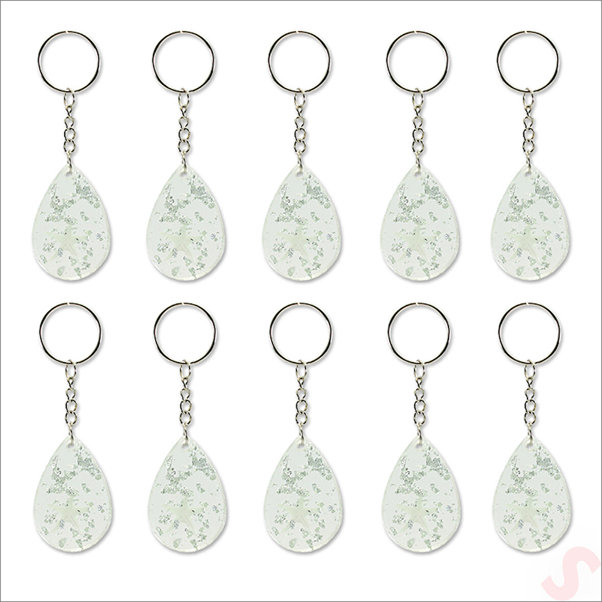 Epoksi Yıldızlı Anahtarlık, Gümüş - 10 Adet