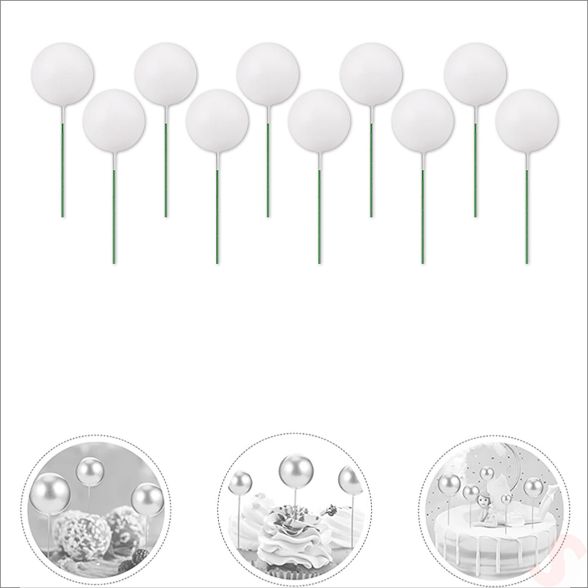 Çubuklu SüSLeme Topu, 2cm x 10 adet - Beyaz