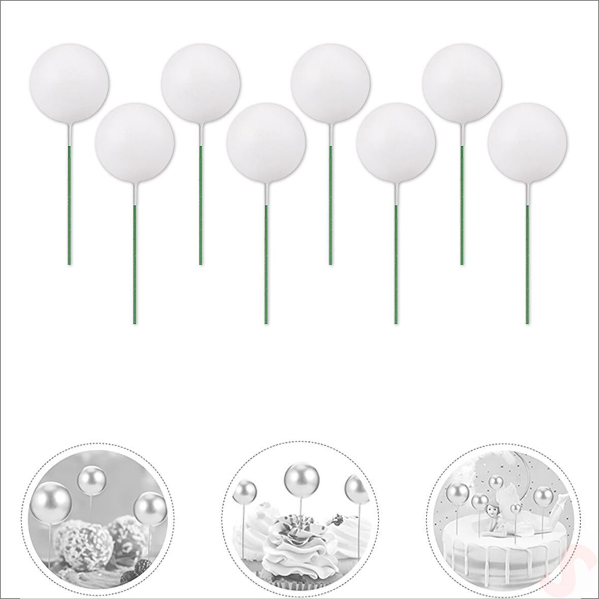 Çubuklu SüSLeme Topu, 3cm x 8 adet - Beyaz
