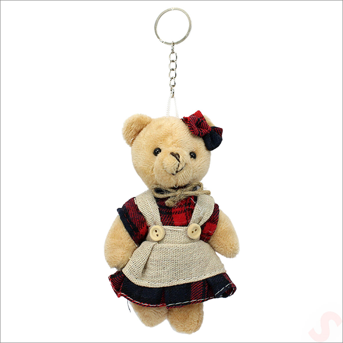 Pelüş Kıyafetli Ayıcık Anahtarlık, 13 x 8,5 cm - Kız Model