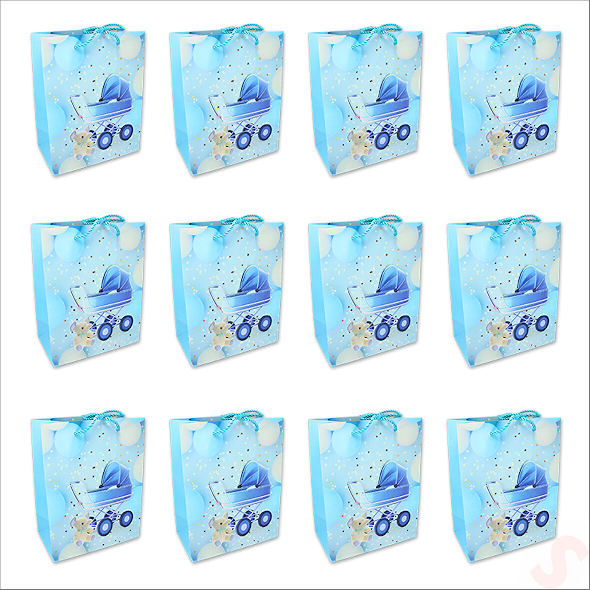 Karton Çanta, Puset Model Mavi 23 x 18 x 10 cm - 12 Adet