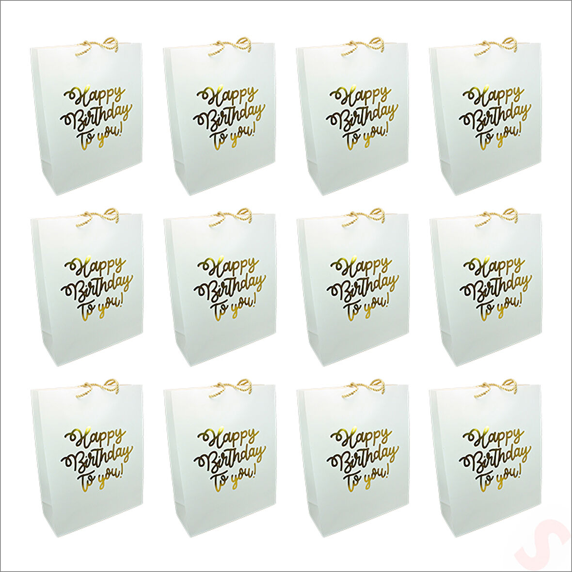 Happy Birthday Beyaz Karton Çanta, 32 x 26 x 10 cm - 12 Adet