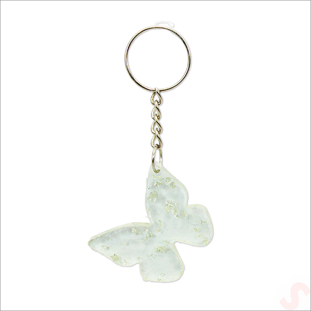 Epoksi Kelebek Anahtarlık, Gümüş - 1 Adet