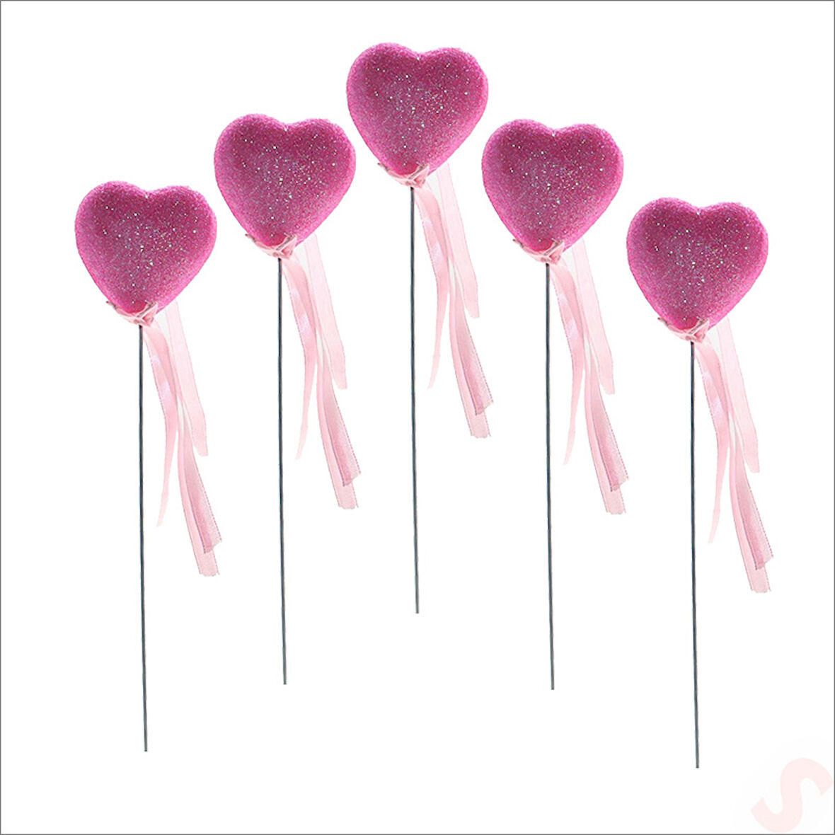 Pembe Simli Kalp Çubuk, 25 cm x 4,5 cm - 10 Adet