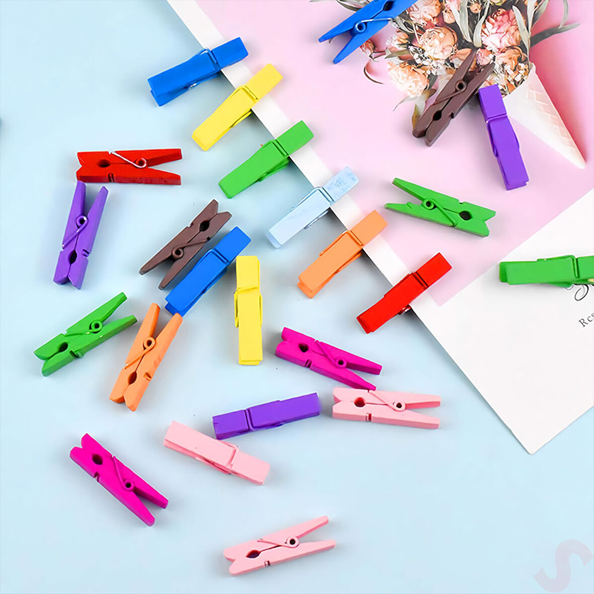 Dekoratif Ahşap SüS Mandalı, 3 cm x 25 Adet - Çok Renkli