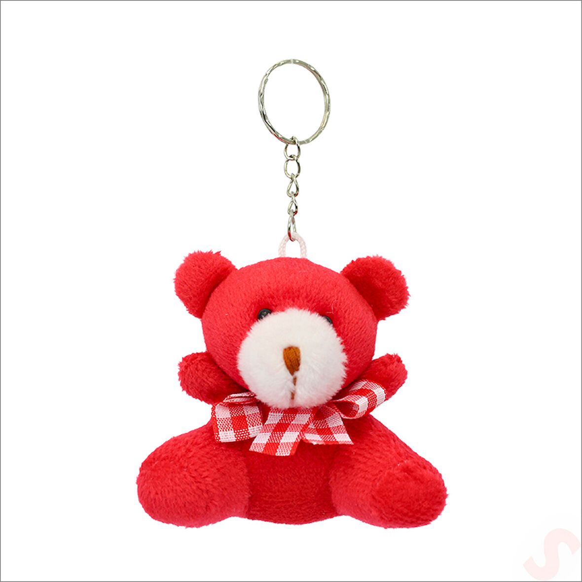 Pelüş Ayıcık Anahtarlık, 6,5 cm x 6,5 cm - Kırmızı
