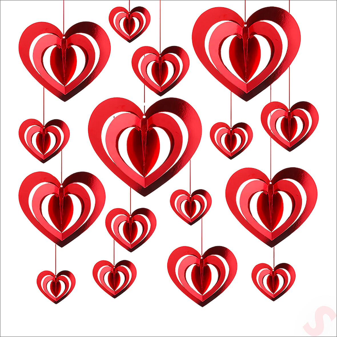 3 Boyutlu Döner Sarkıt 16 Adet Kalp Tavan SüS Seti