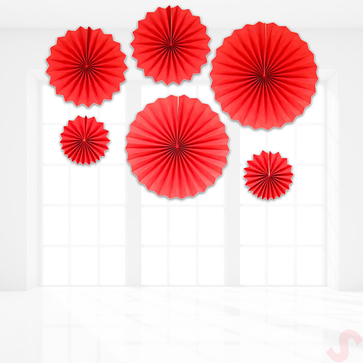 Kağıt Yelpaze SüS, 6 Adetli Set, Kırmızı