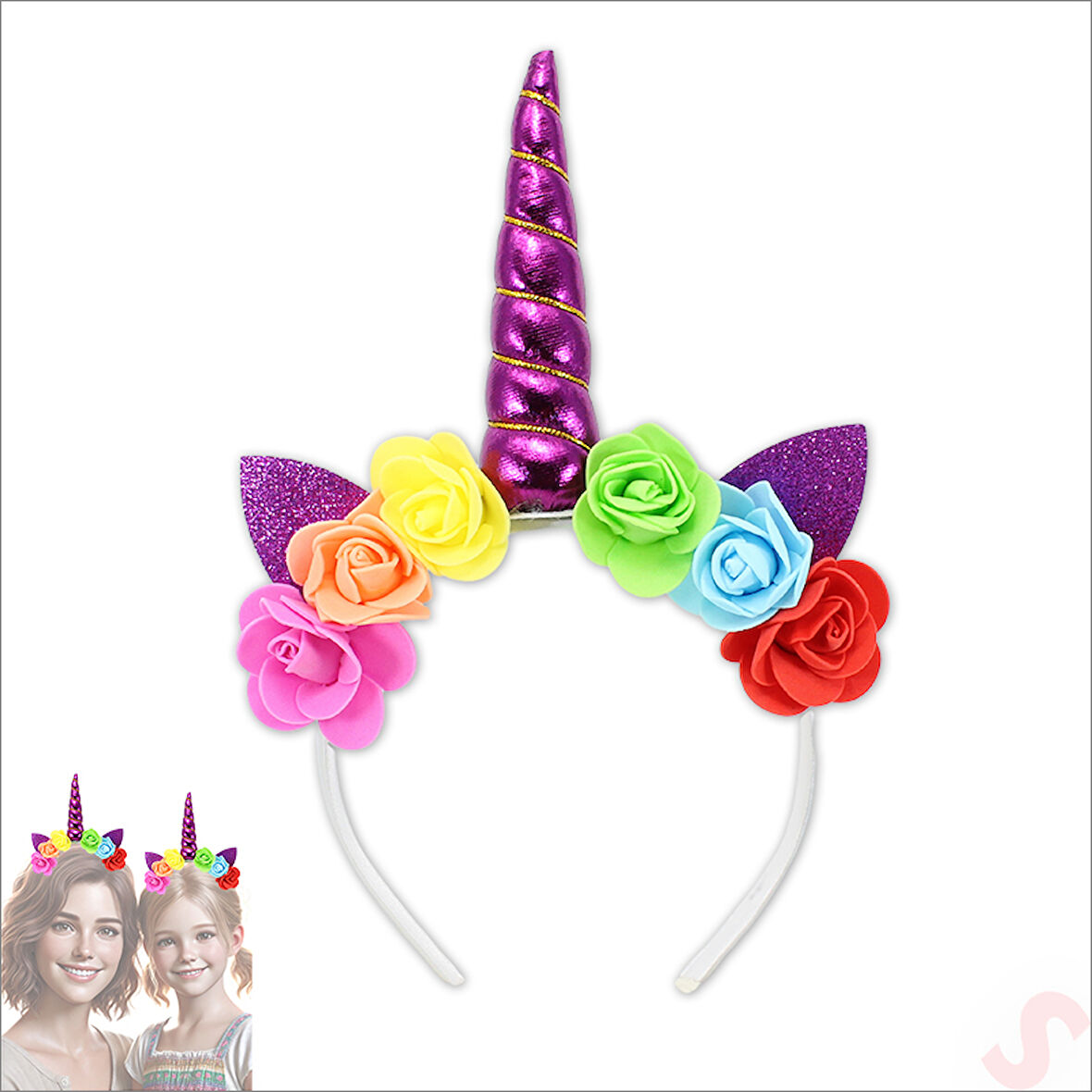 Unicorn Tek Boynuz Dolgulu Eva Taç, 1 Adet - Mor