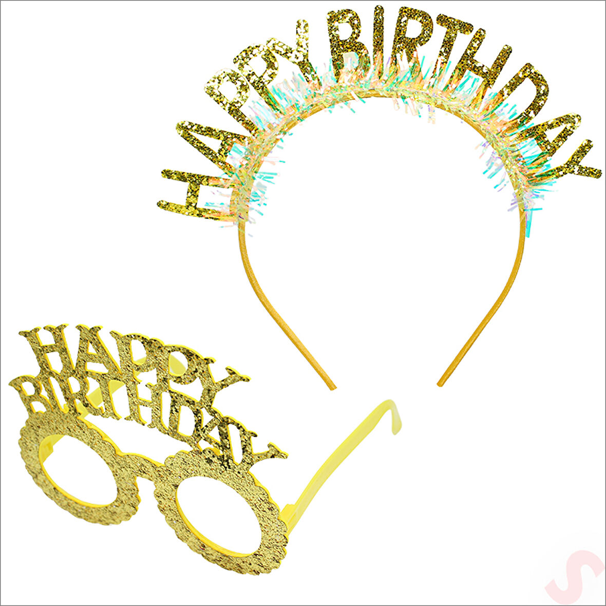 Happy Birthday Taç ve Gözlük Seti - Altın