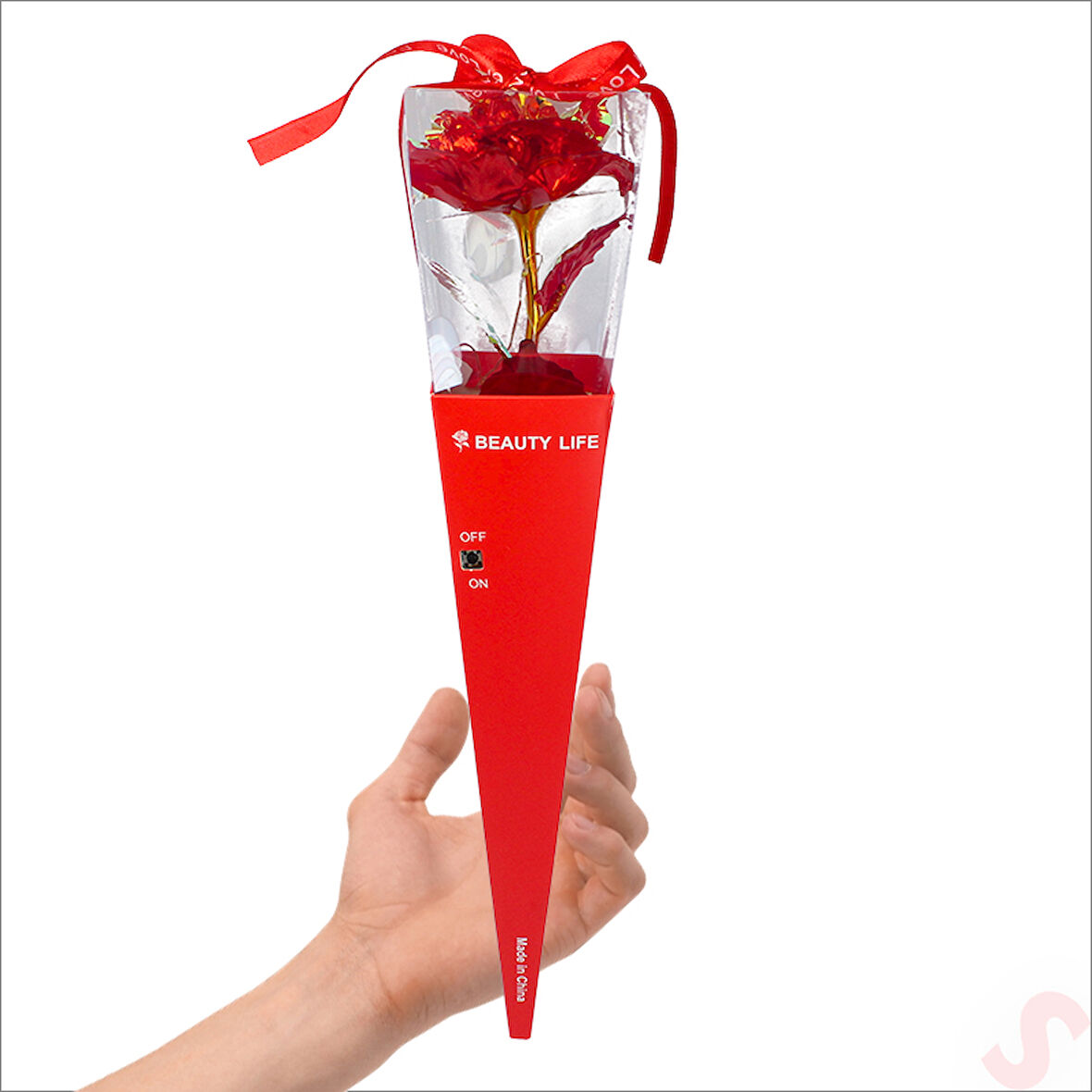 Kutulu ve Led Işıklı Sonsuzluk Gülü, 35cm - Kırmızı