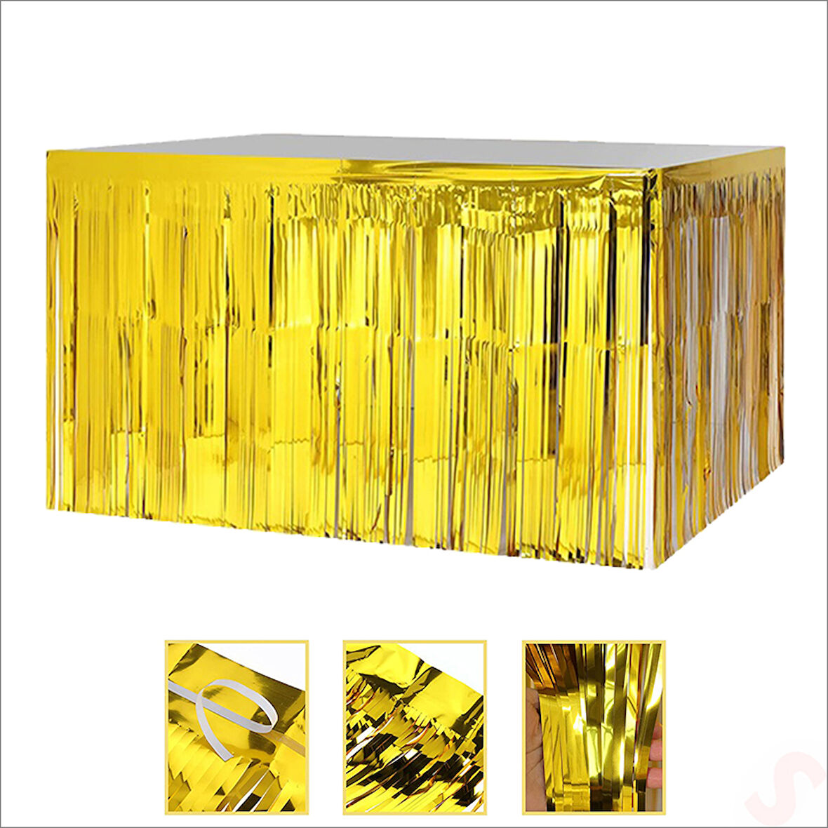 Parlak Saçaklı Işıltılı Masa Eteği 75cm x 275cm - Altın