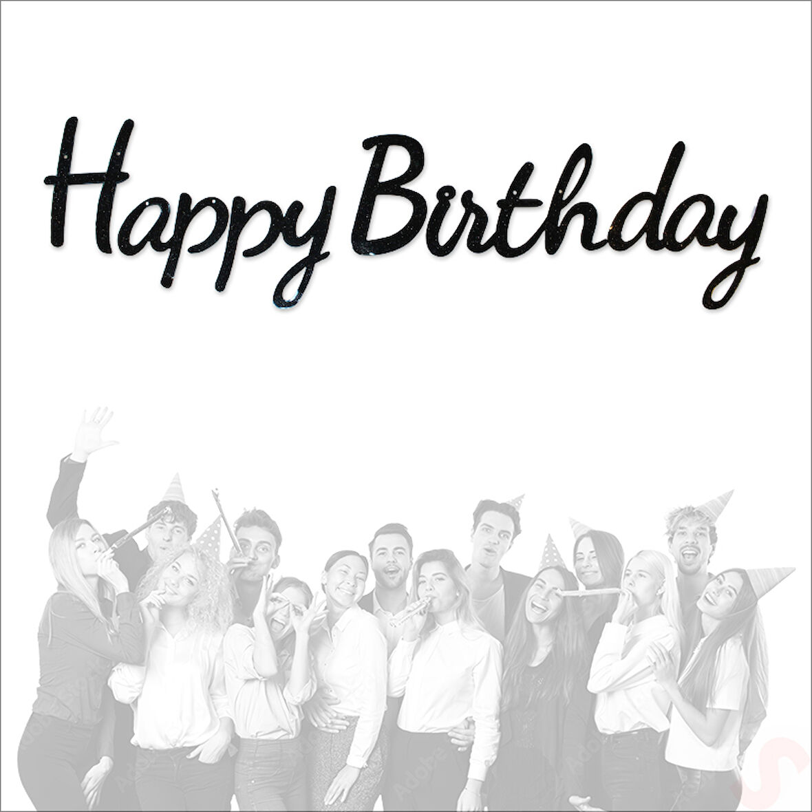 Happy Birthday Simli Folyo Karton Banner, 2 mt - Siyah