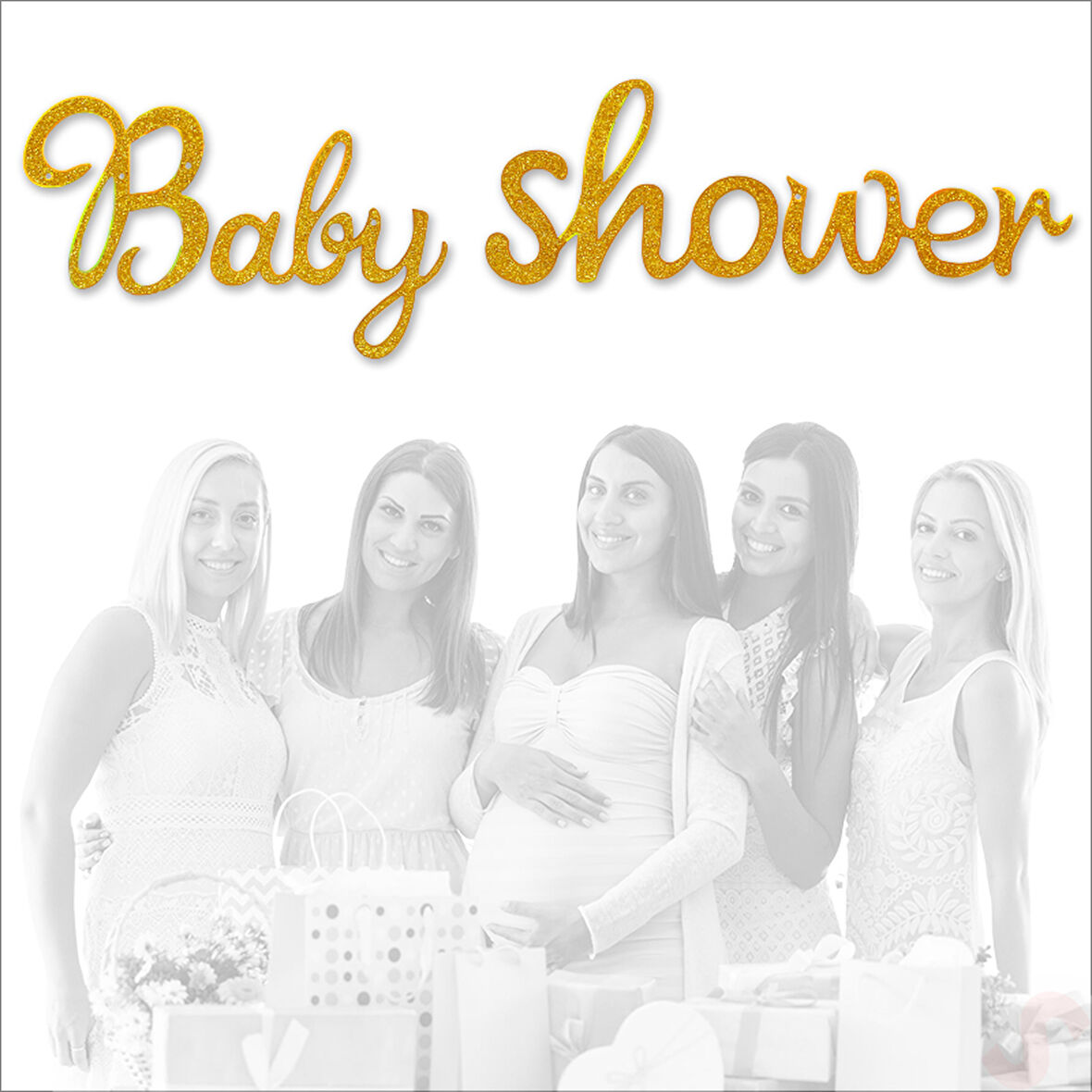 Baby Shower Simli Folyo Karton Banner, 90 cm - Altın
