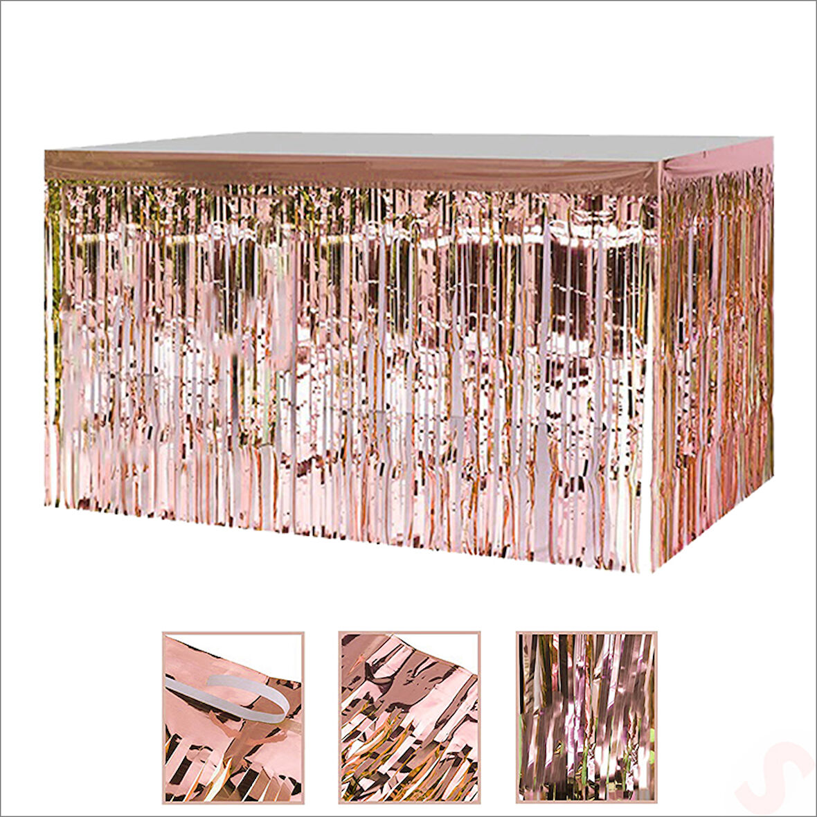 Parlak Saçaklı Işıltılı Masa Eteği 75cm x 275cm - Rose Gold