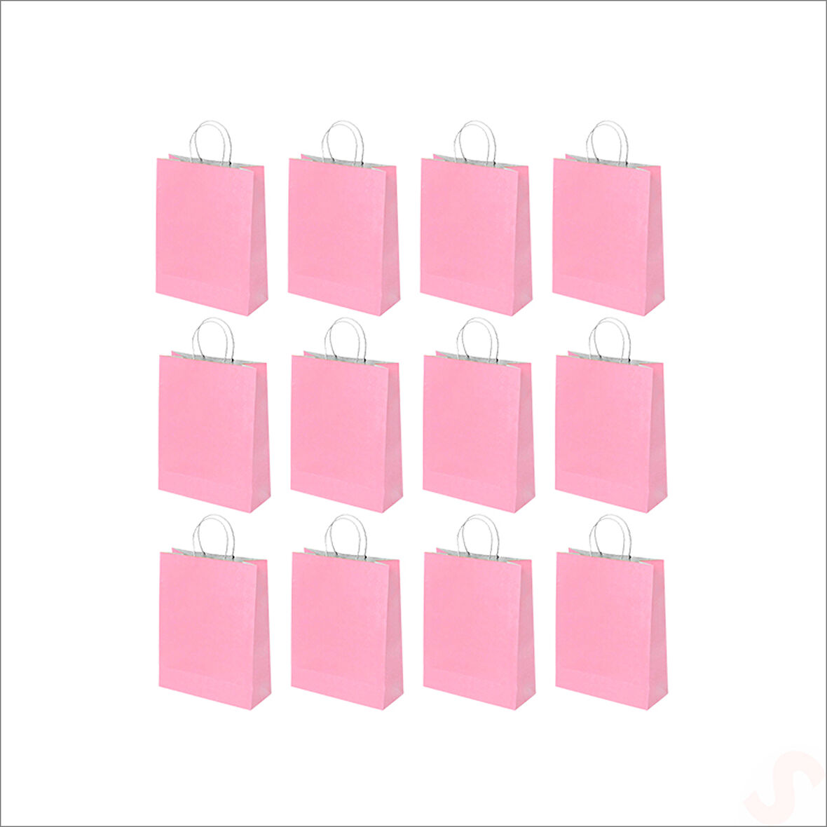 Büküm Saplı Kraft Çanta 22 x 16 x 8 cm, Pembe - 12 Adet