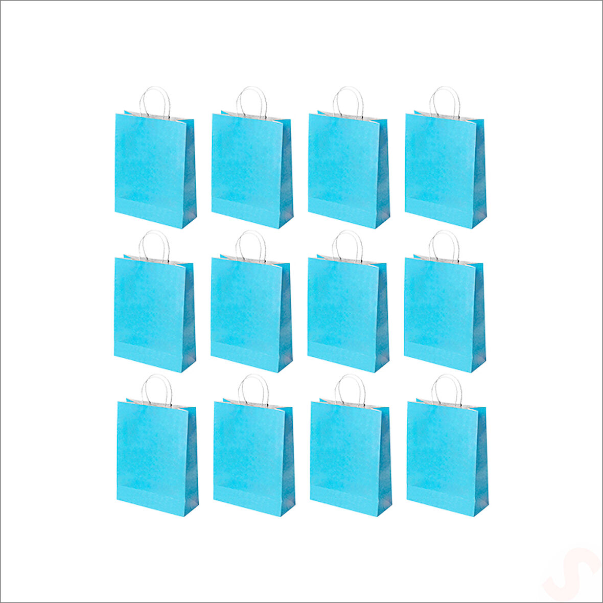 Büküm Saplı Kraft Çanta 22 x 16 x 8 cm, Mavi - 12 Adet