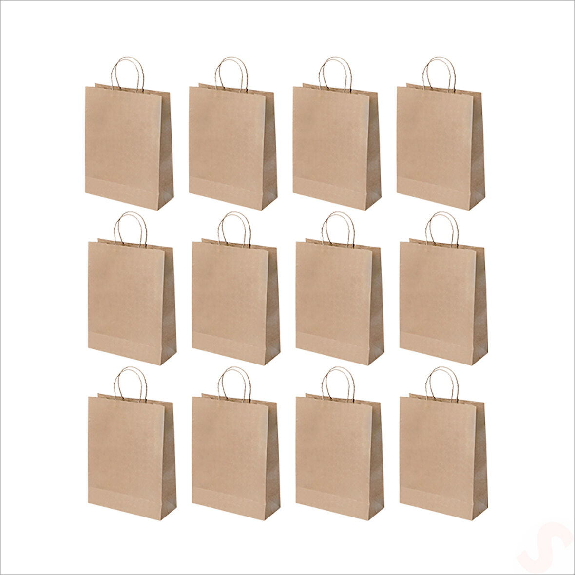 Büküm Saplı Kraft Çanta 32 x 26 x 12 cm, Natürel - 12 Adet