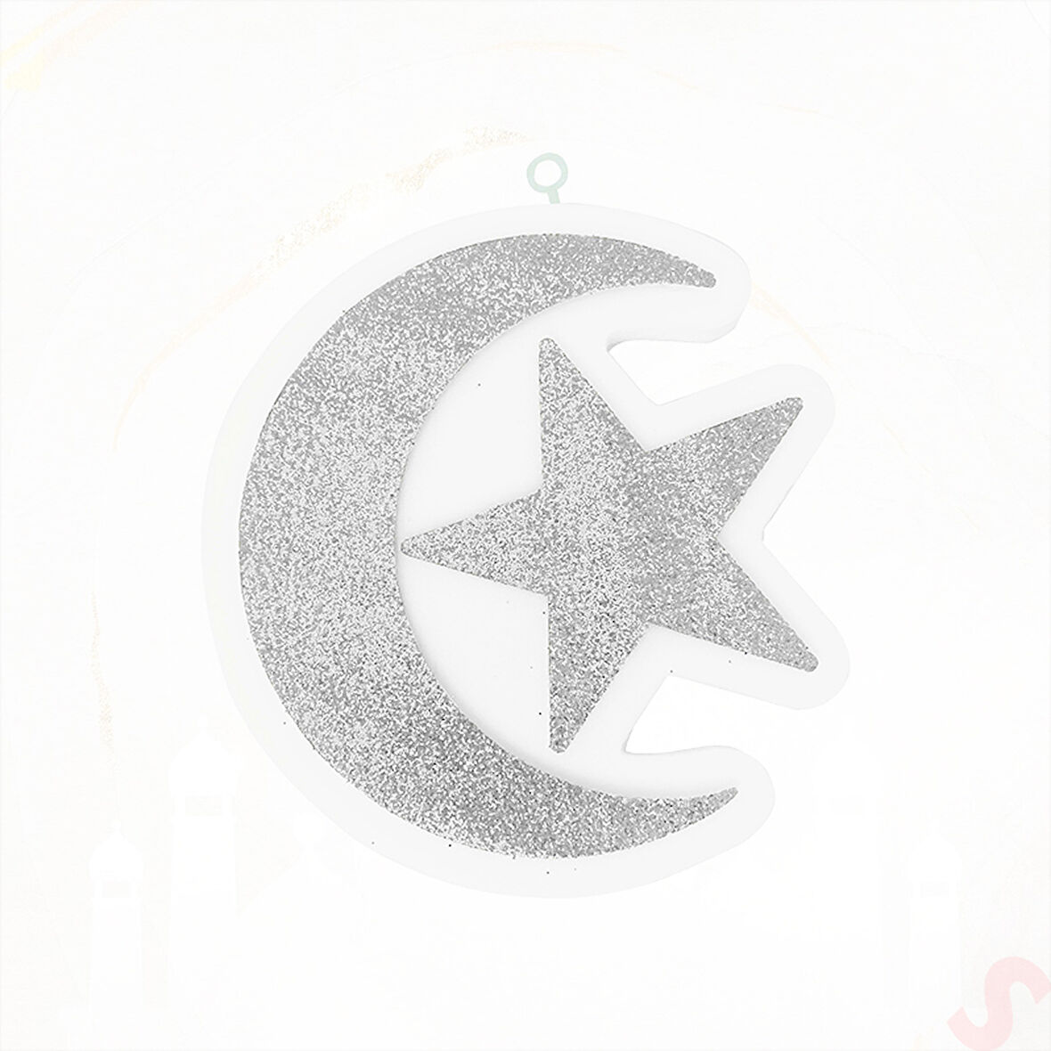 Ramazan Ay Yıldız Strafor SüS, 24cm x 22cm - Gümüş