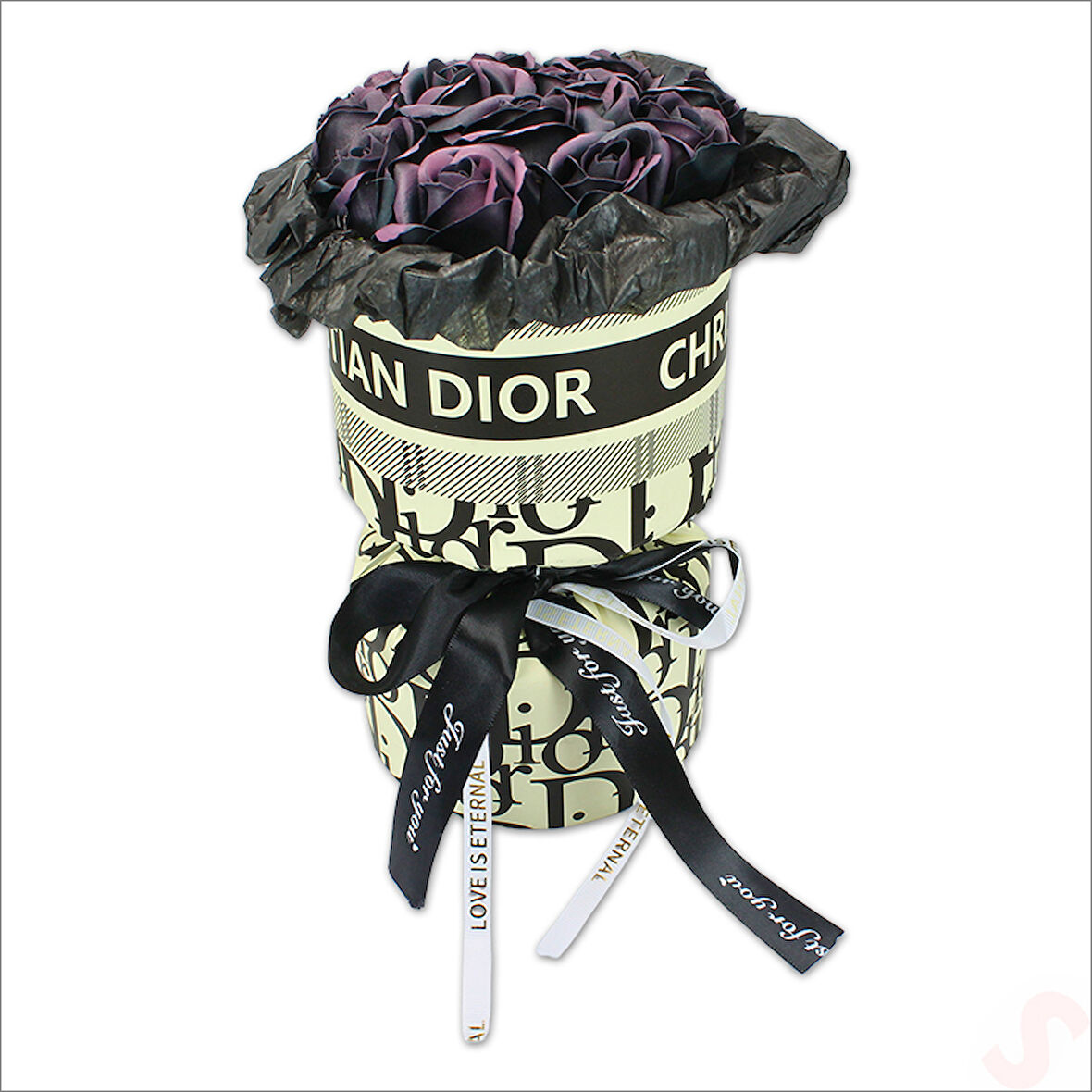 PVC Kutulu Özel Siyah Lüks Yapay GÜL Buketi - 30cm x 15cm