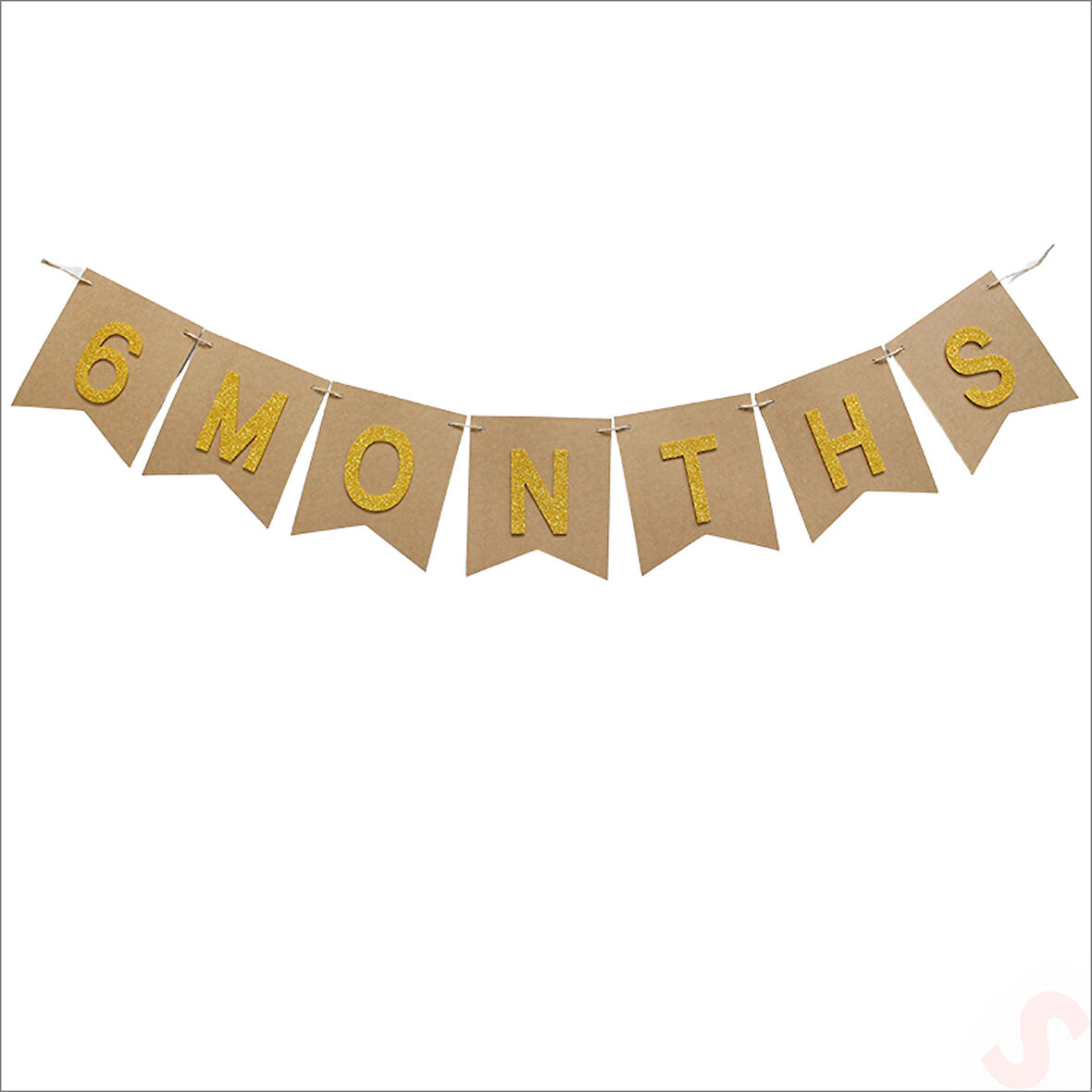 6 Months Simli Evalı Kraft Banner, 110cm x 17cm - Altın