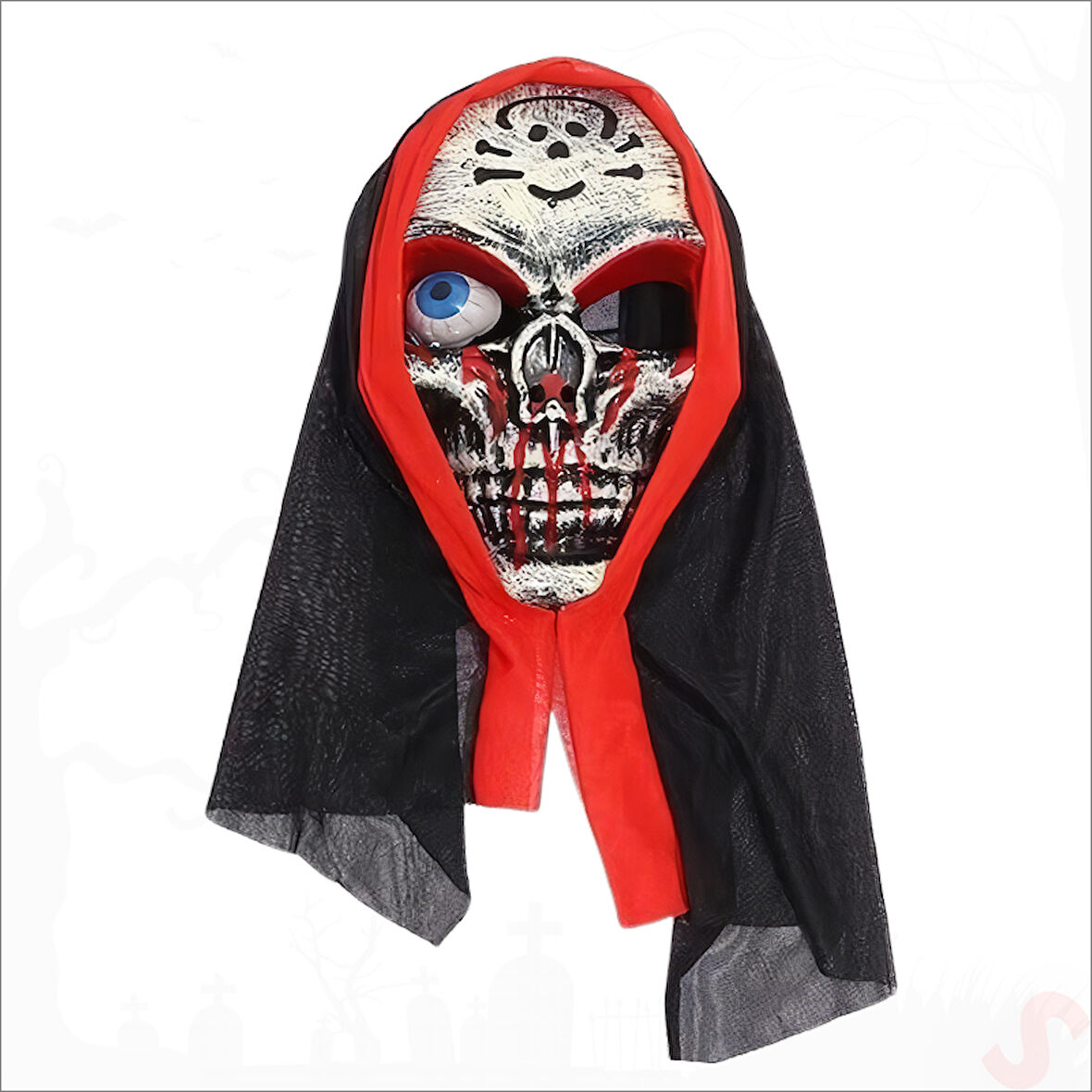 Tek Gözlü İskelet Maskesi, 24cm x 17cm - Beyaz