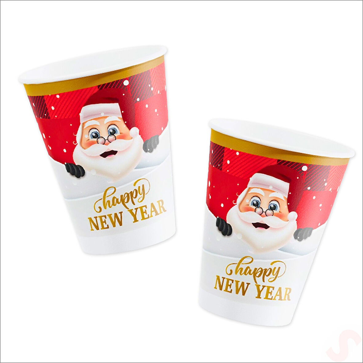 Yılbaşı Noel Baba Karton Bardak - 8 Adet