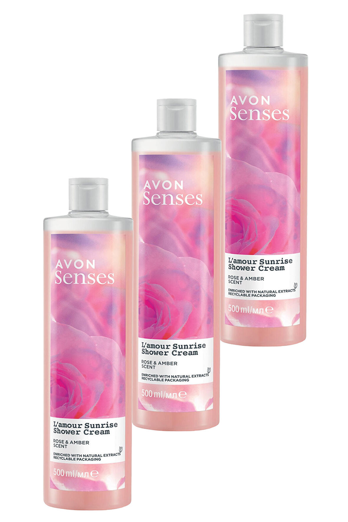 Avon Senses L'amour Sunrise Gül ve Amber Kokulu Krem Duş Jeli 500 Ml. Üçlü Set