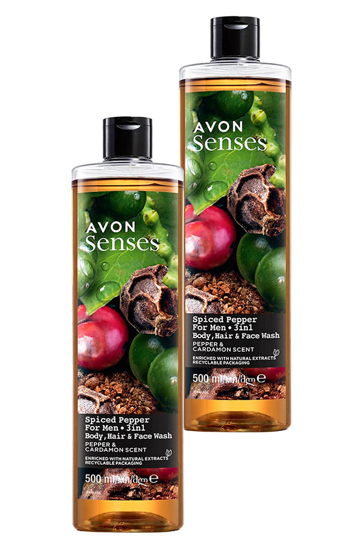 Avon Senses Spiced Pepper Karabiber ve Kakule Kokulu Erkekler için Duş Jeli 500 Ml. İkili Set