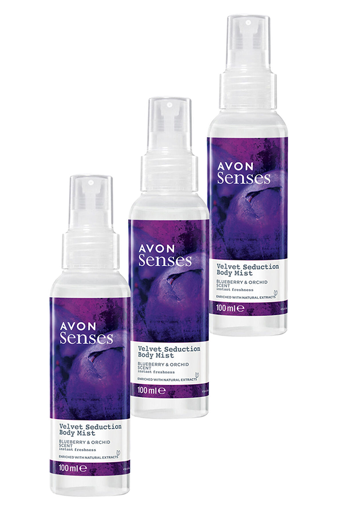 Avon Velvet Seduction Yaban Mersini ve Orkide Kokulu Vücut Spreyi 100 Ml. Üçlü Set