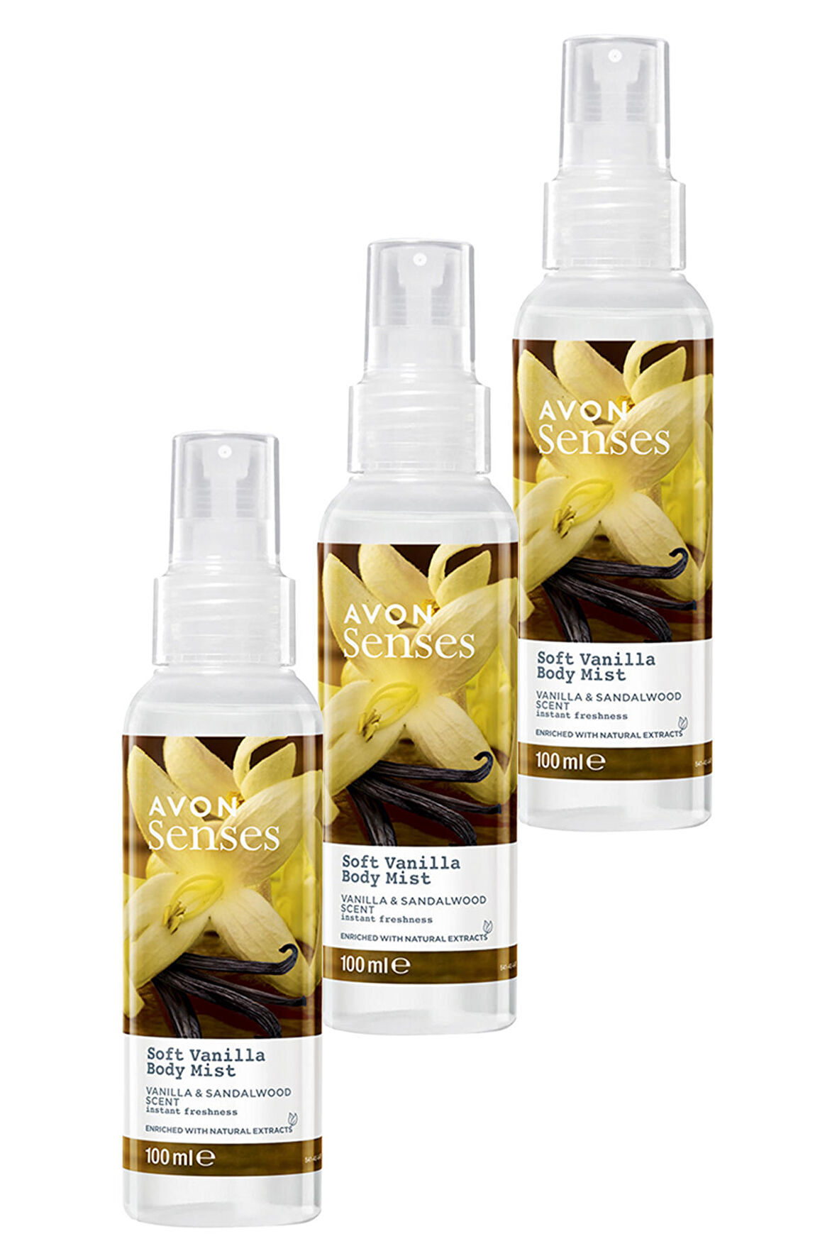 Avon Soft Vanilla Vanilya ve Sandal Ağacı Kokulu Vücut Spreyi 100 Ml. Üçlü Set