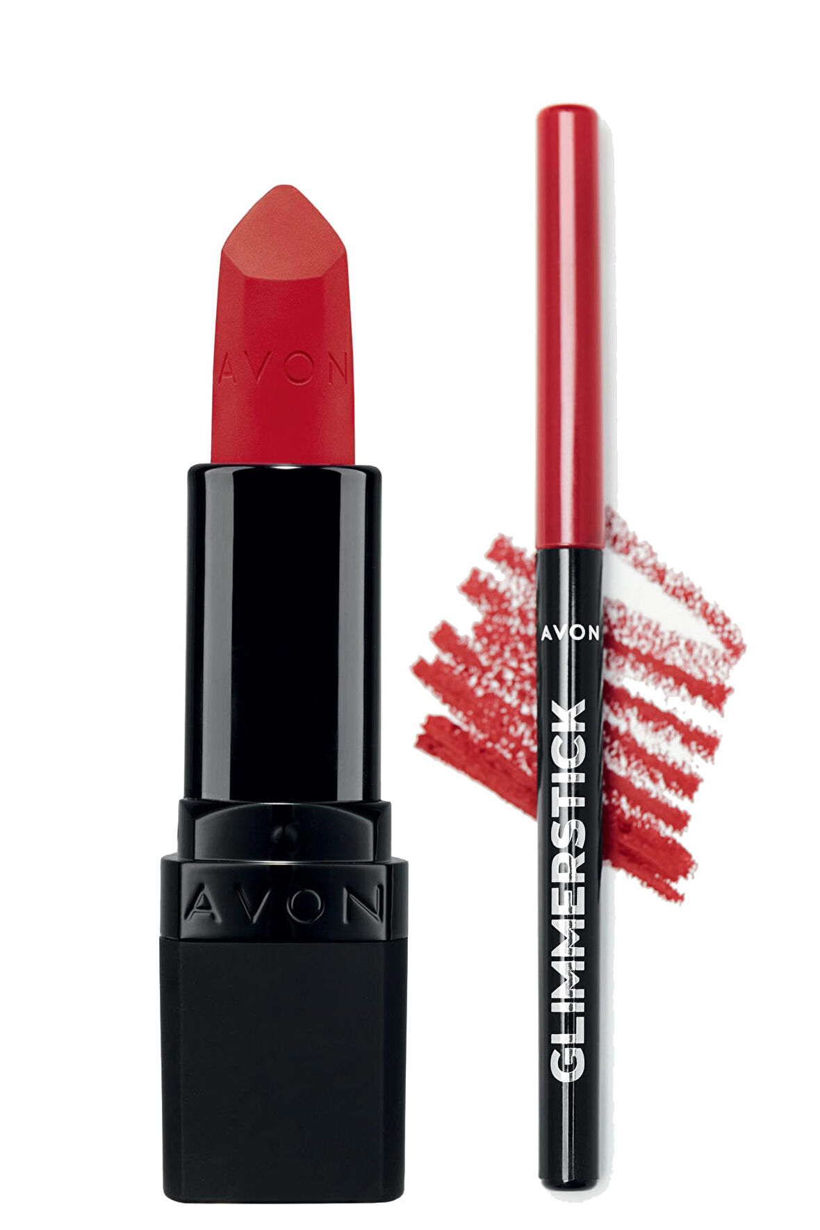 Avon Ultra Mat Ruj Truest Red ve Glimmerstick Dudak Kalemi Ruby Shock Paketi