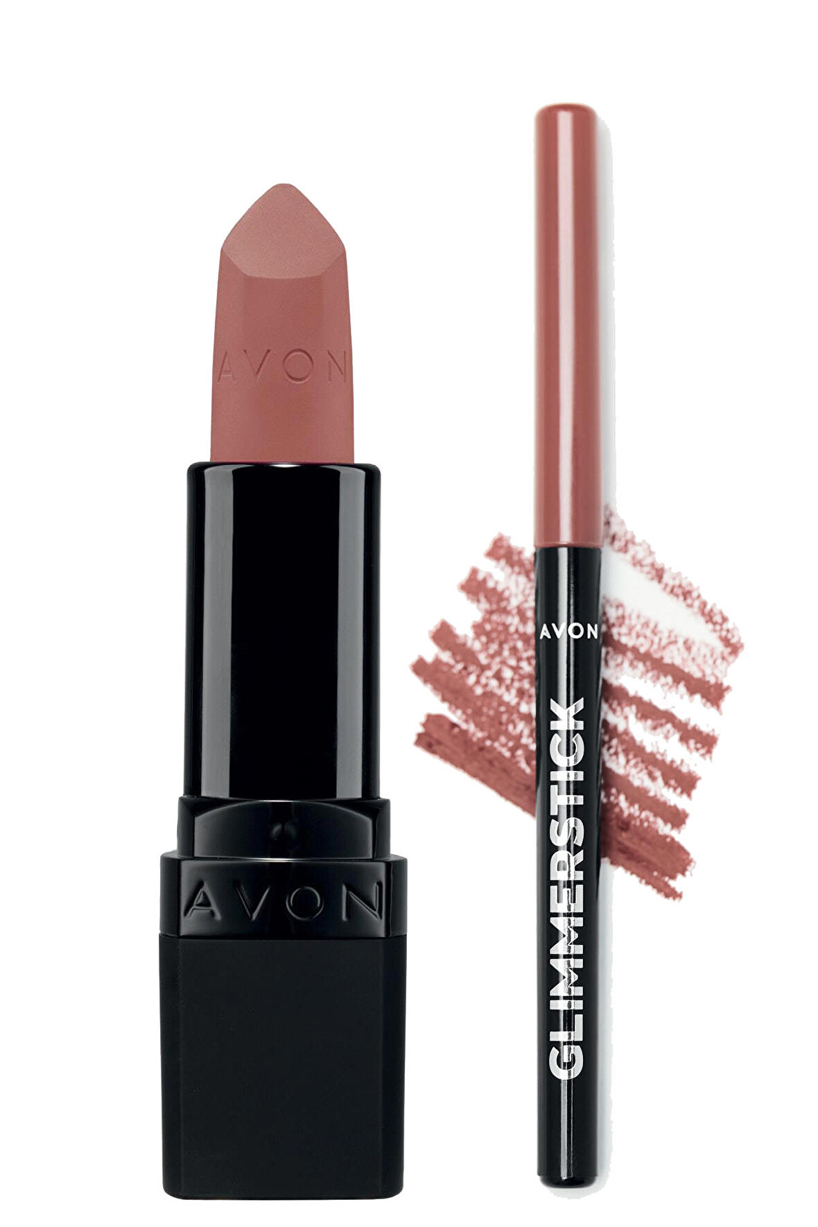 Avon Ultra Mat Ruj Nude Suede ve Glimmerstick Dudak Kalemi Blushed Nude Paketi