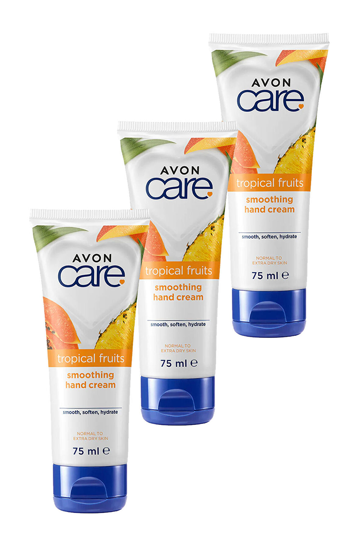 Avon Care Tropical Fruits Ananas, Mango ve Papaya Özlü El Kremi 75 Ml. Üçlü Set